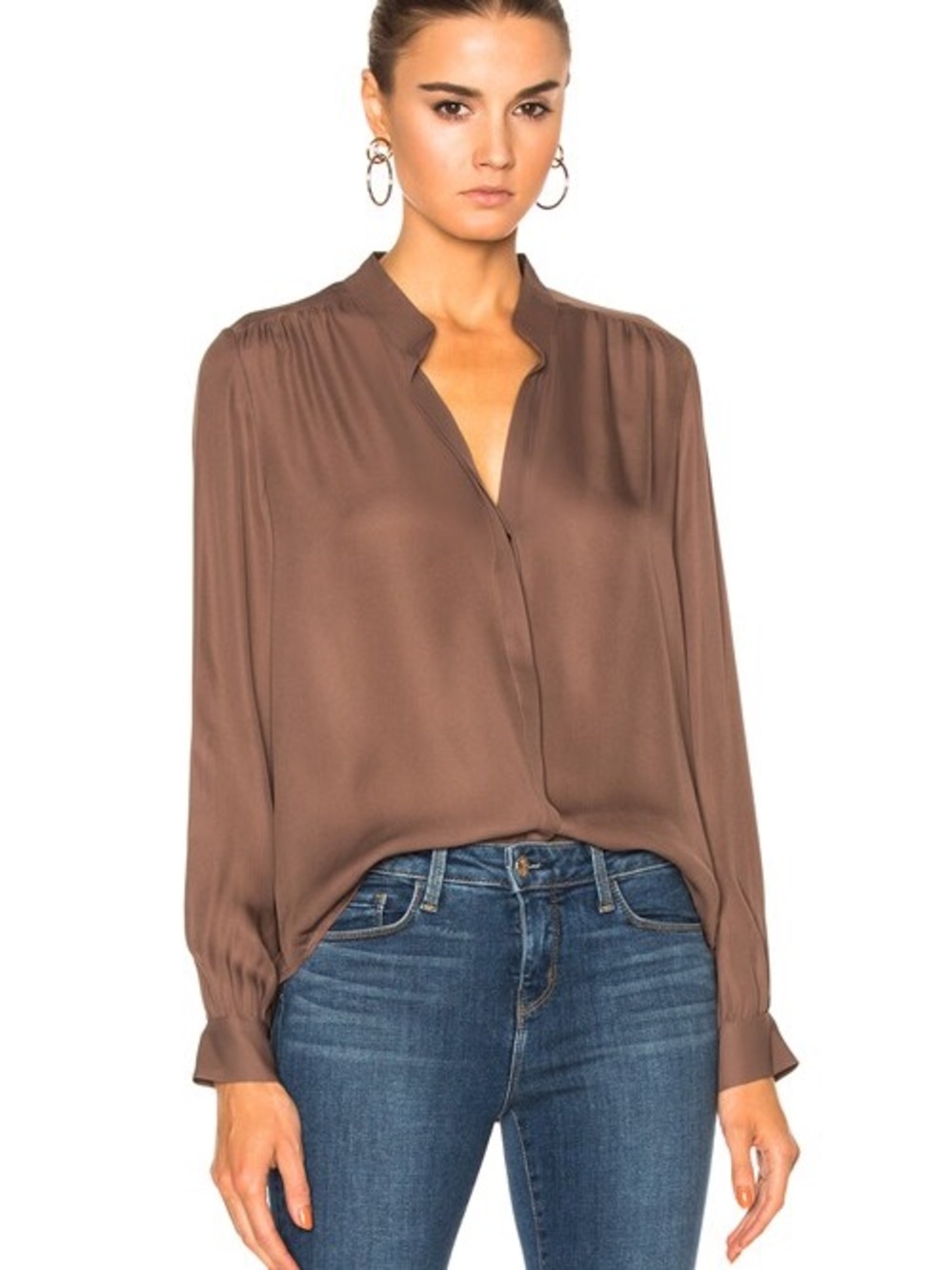 L'AGENCE V-Neck Long Sleeve Blouse - peppercorn